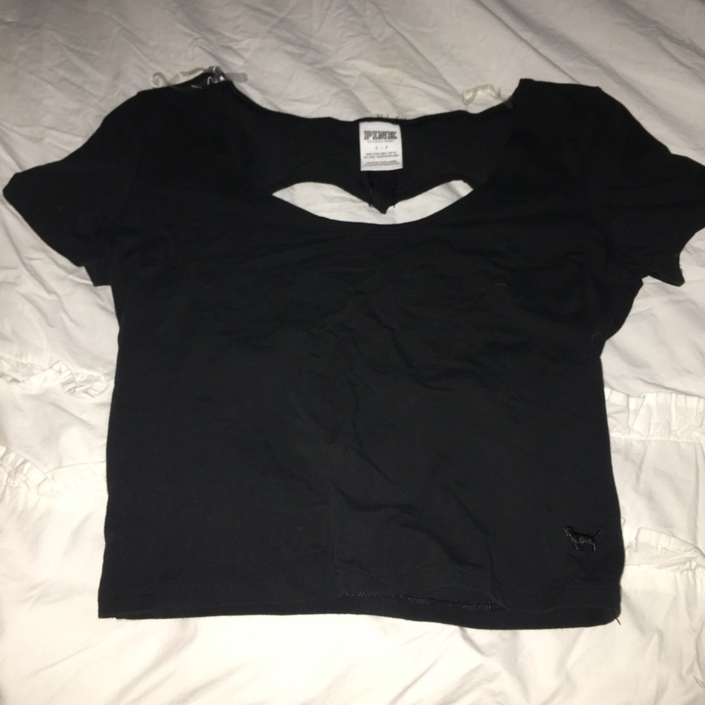 Heart shaped cut out black crop top